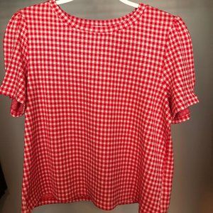 NWT &. Layered Red & White Gingham Pleated Sleeve